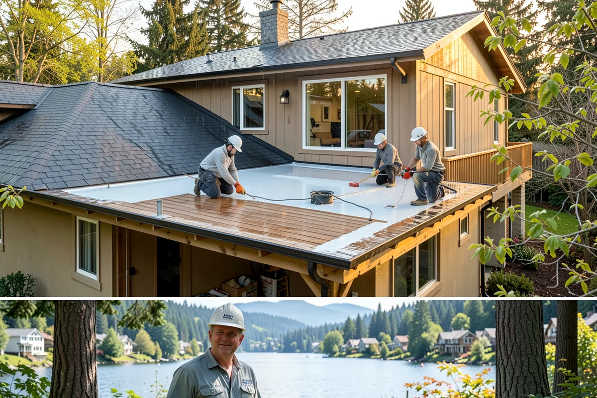 Flat Roof Installation in Milton, King County, WA - Dry, mild summer conditions are ideal for membrane adhesion and welded seams.