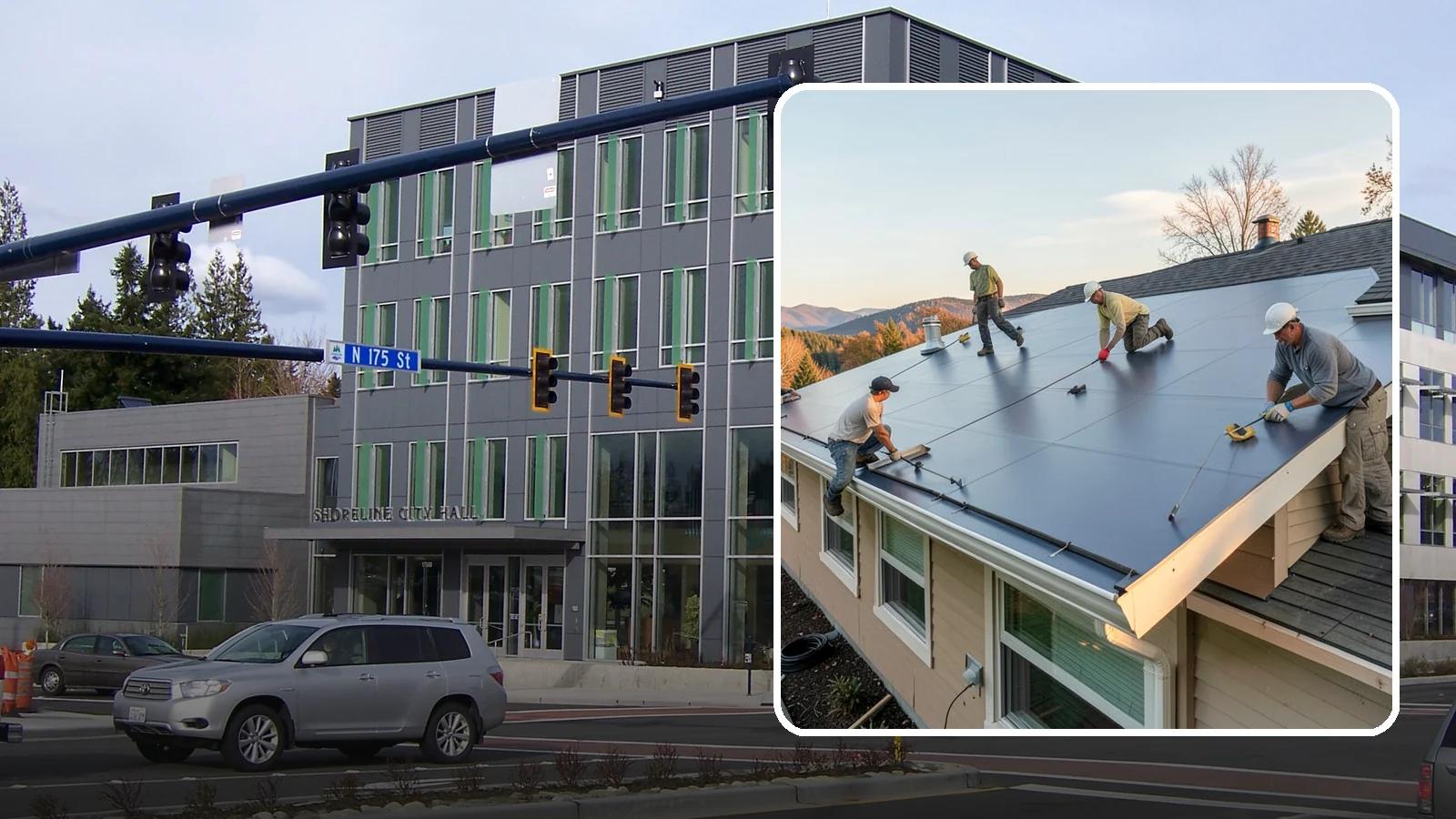 Flat Roof Installation in Shoreline, King County, WA - A watertight flat roof system installed with proper slope and membrane sealing for reliable drainage.