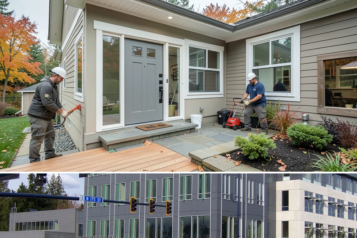 Flat Roof Installation in Shoreline, King County, WA - Dry, mild summer conditions are ideal for membrane adhesion and welded seams.