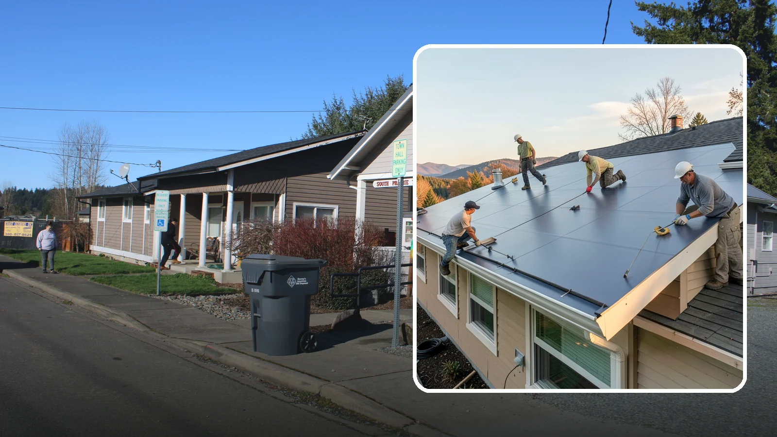 Flat Roof Installation in South Prairie, Pierce County, WA - A watertight flat roof system installed with proper slope and membrane sealing for reliable drainage.
