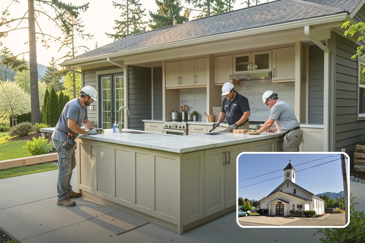 Floating Deck Construction in Concrete, Skagit County, WA - No ledger attachment means no house flashing risk