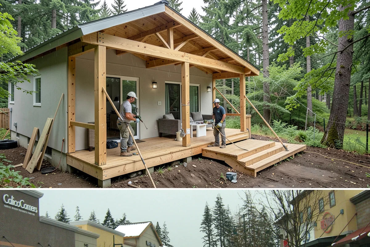 Floating Deck Construction in Mill Creek, Snohomish County, WA - Firmer summer soil makes leveling the base easier, so late spring through early fall is the preferred build window.