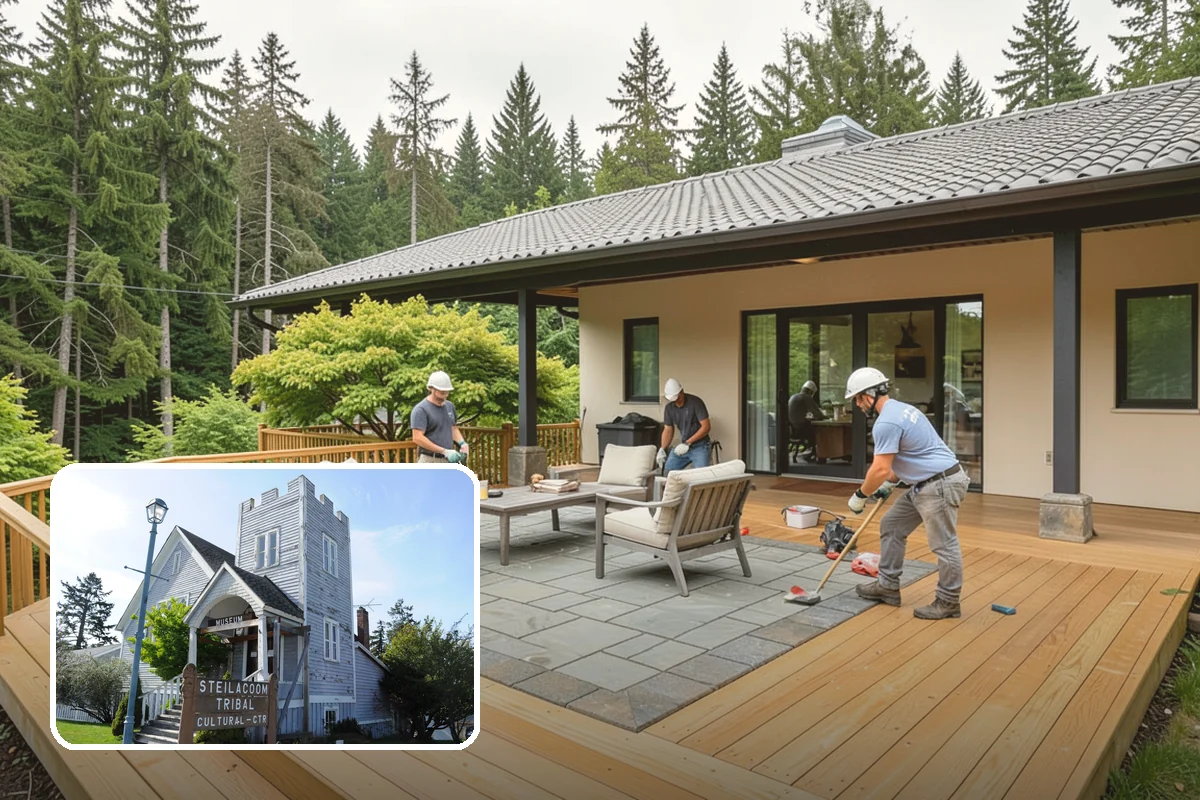 Floating Deck Construction in Steilacoom, Pierce County, WA - No ledger attachment means no house flashing risk