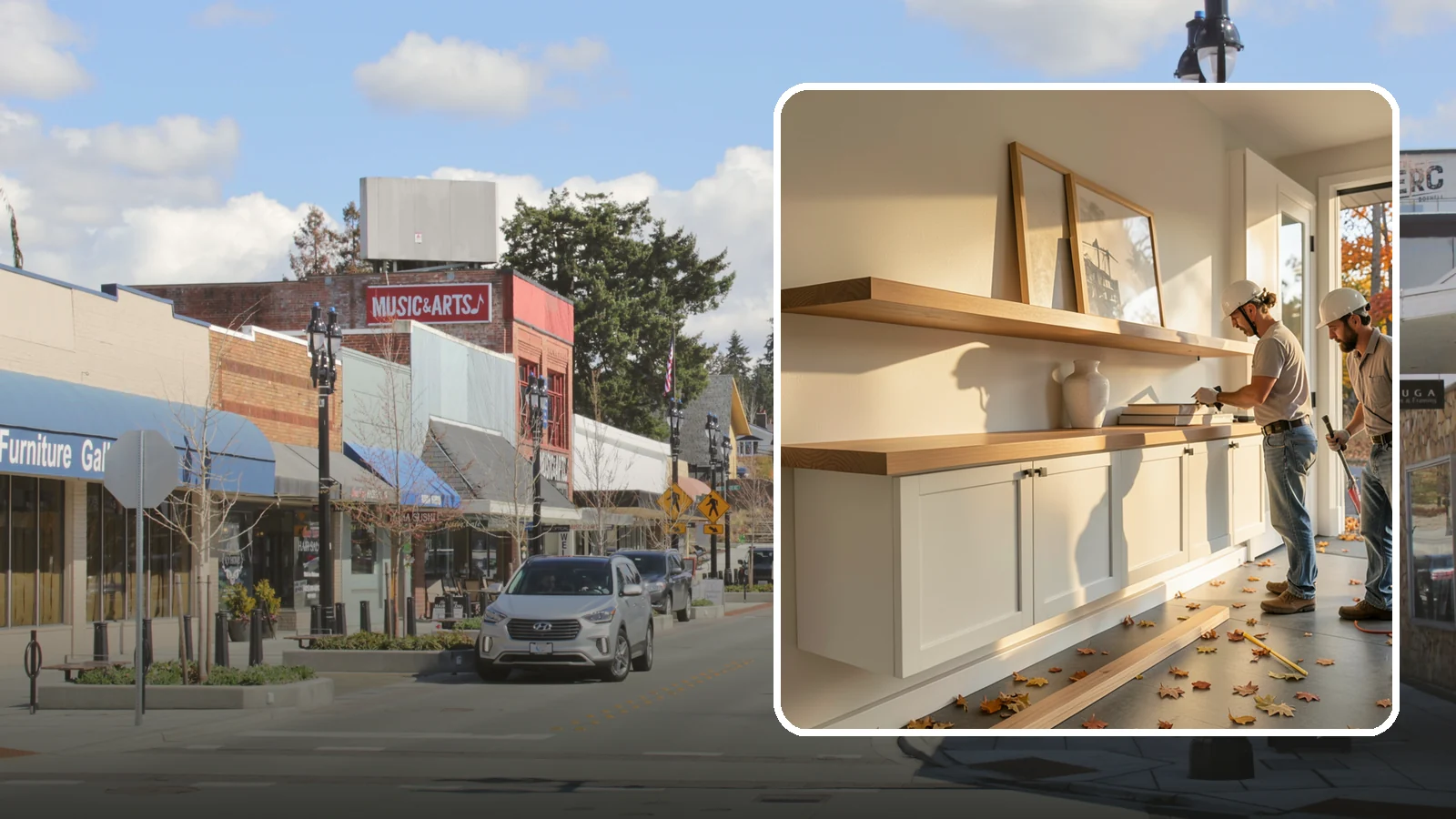 Floating Shelf Installation in Bothell, King County, WA - Sleek floating shelves with hidden brackets for clean, modern display and storage.