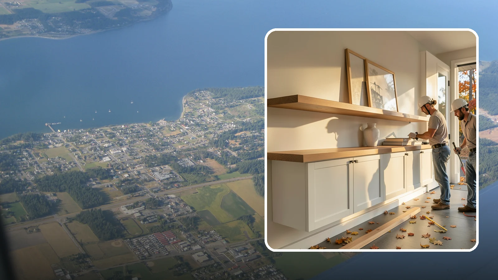 Floating Shelf Installation in Coupeville, Island County, WA - Sleek floating shelves with hidden brackets for clean, modern display and storage.