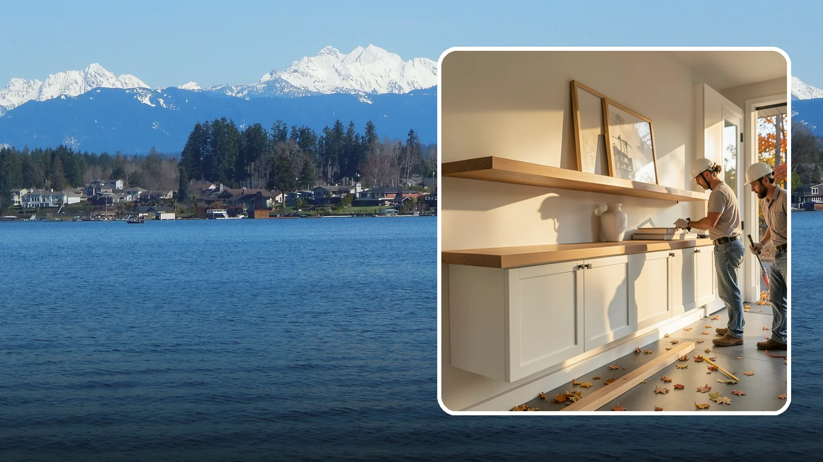 Floating Shelf Installation in Lake Stevens, Snohomish County, WA - Sleek floating shelves with hidden brackets for clean, modern display and storage.