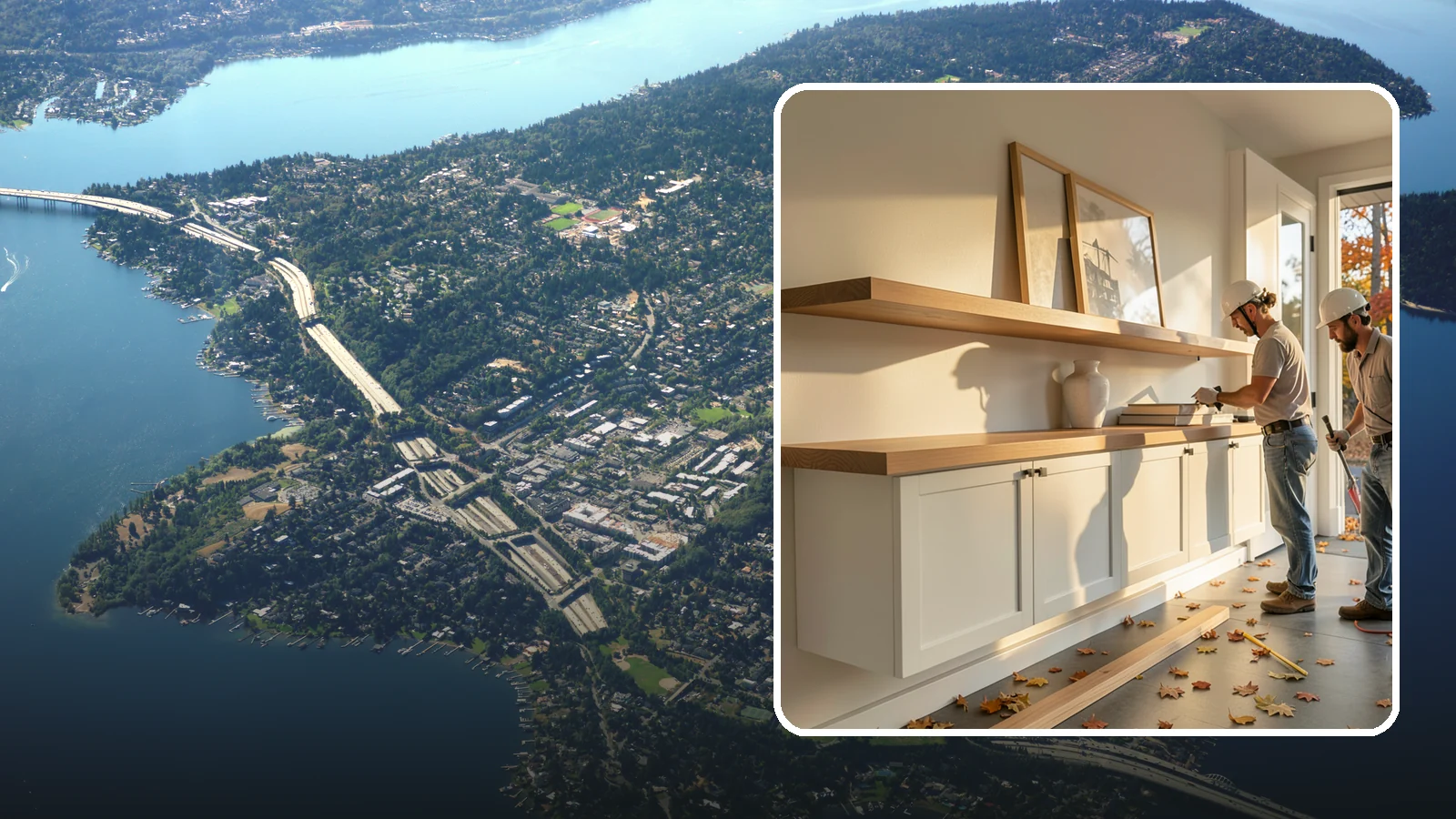 Floating Shelf Installation in Mercer Island, King County, WA - Sleek floating shelves with hidden brackets for clean, modern display and storage.