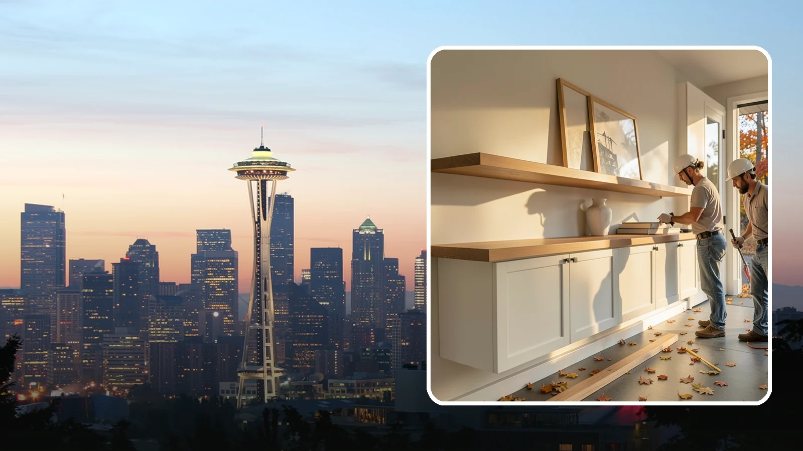 Floating Shelf Installation in Seattle, King County, WA - Sleek floating shelves with hidden brackets for clean, modern display and storage.