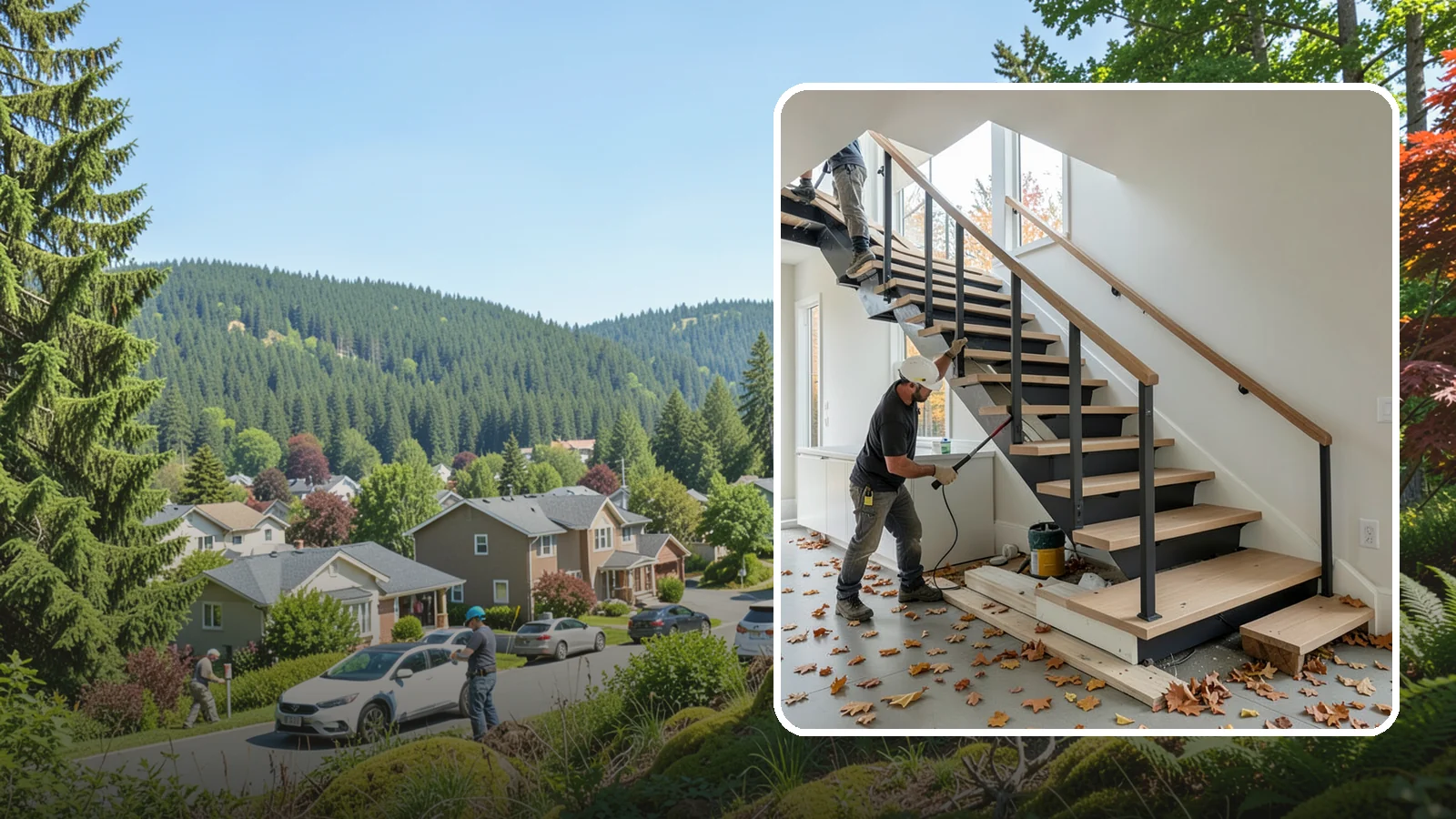 Floating Staircase Construction in Index, Snohomish County, WA - Engineered open-riser floating staircases that make a bold architectural statement.
