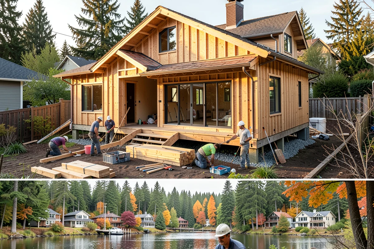 Floating Staircase Construction in La Conner, Skagit County, WA - This engineered interior build proceeds year-round and is typically planned as part of a larger modern remodel.