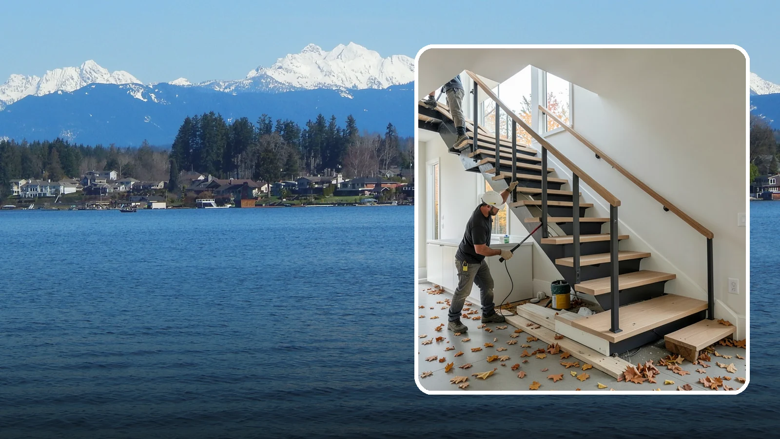 Floating Staircase Construction in Lake Stevens, Snohomish County, WA - Engineered open-riser floating staircases that make a bold architectural statement.