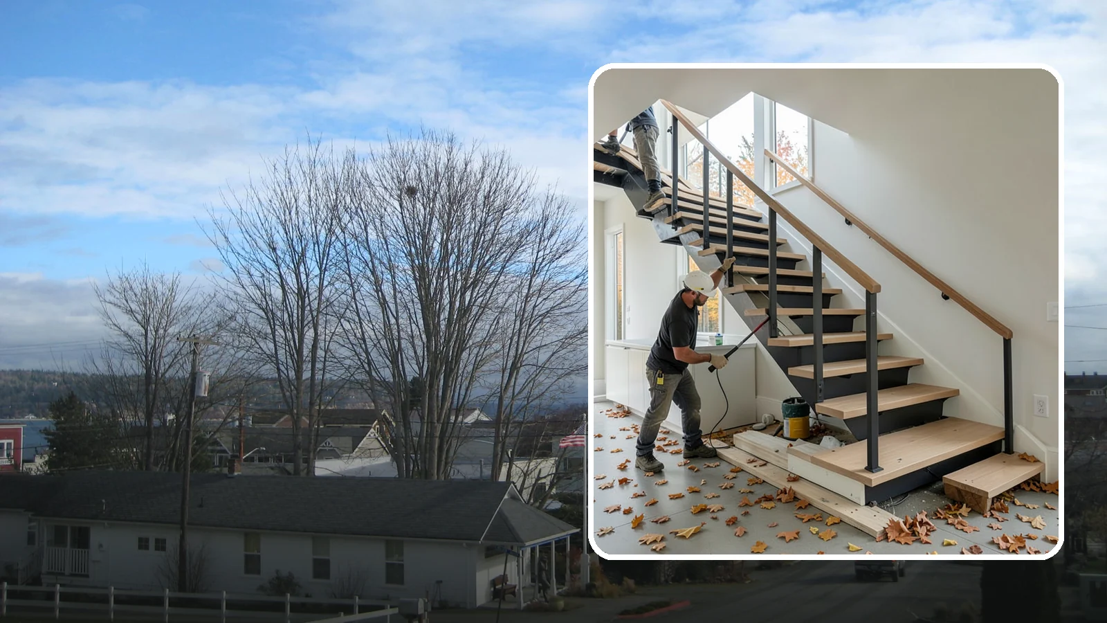 Floating Staircase Construction in Langley, Island County, WA - Engineered open-riser floating staircases that make a bold architectural statement.