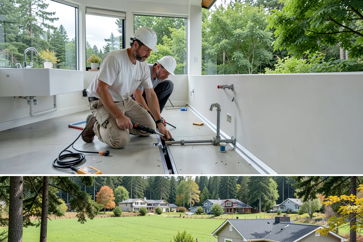 Floating Staircase Construction in Lyman, Skagit County, WA - This engineered interior build proceeds year-round and is typically planned as part of a larger modern remodel.