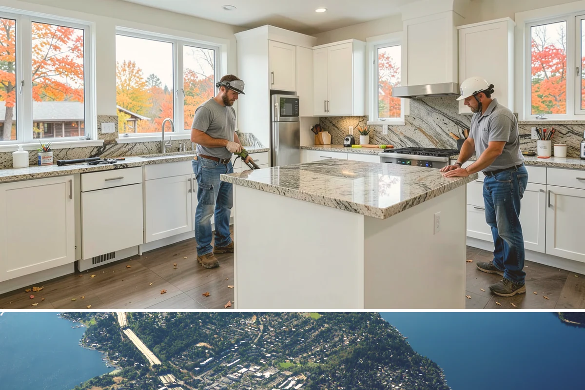 Floating Staircase Construction in Mercer Island, King County, WA - This engineered interior build proceeds year-round and is typically planned as part of a larger modern remodel.