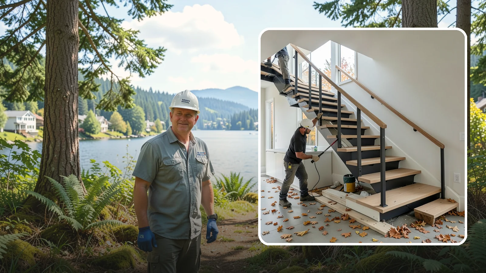 Floating Staircase Construction in Milton, King County, WA - Engineered open-riser floating staircases that make a bold architectural statement.