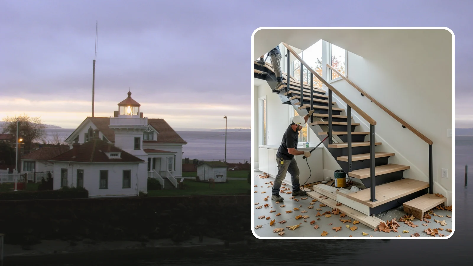 Floating Staircase Construction in Mukilteo, Snohomish County, WA - Engineered open-riser floating staircases that make a bold architectural statement.