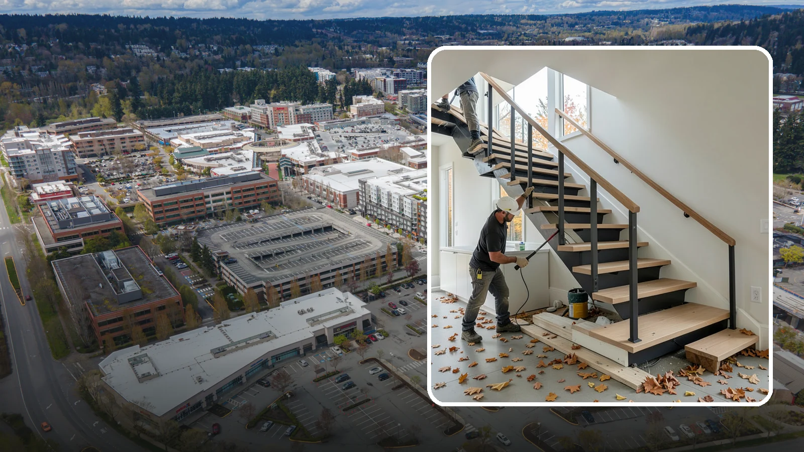 Floating Staircase Construction in Redmond, King County, WA - Engineered open-riser floating staircases that make a bold architectural statement.