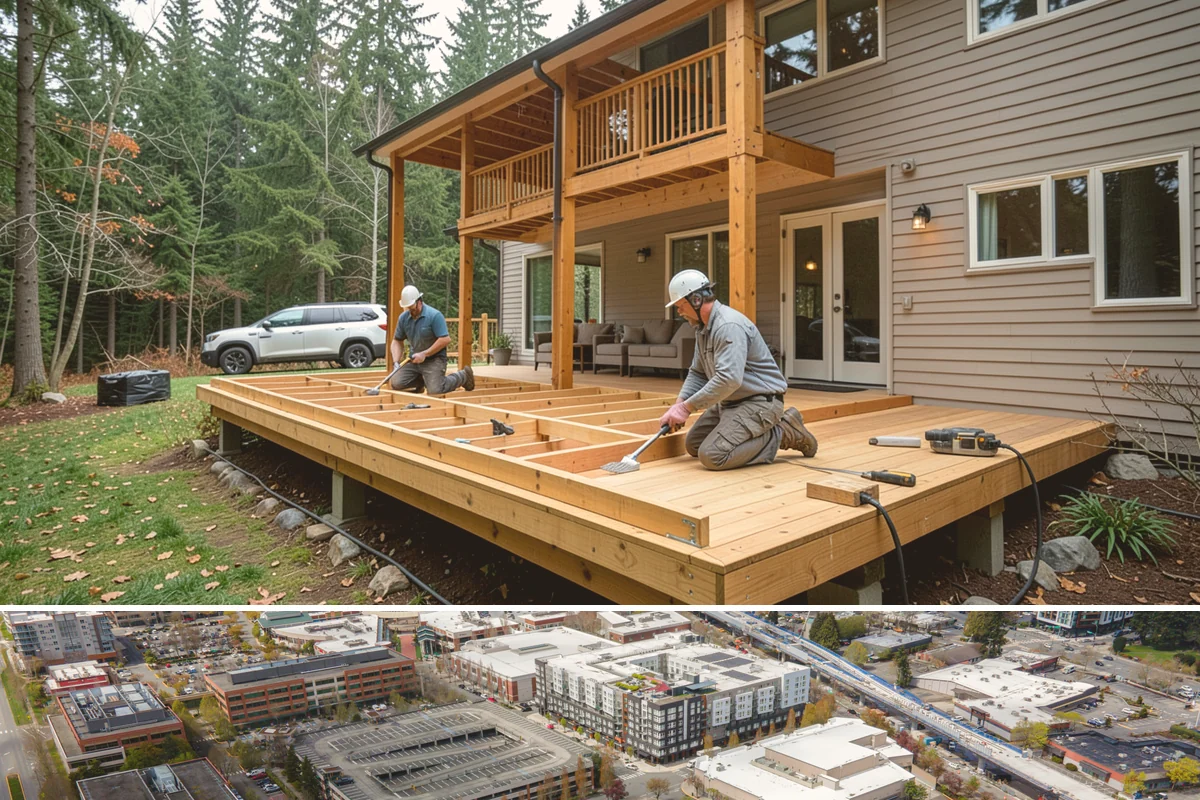 Floating Staircase Construction in Redmond, King County, WA - This engineered interior build proceeds year-round and is typically planned as part of a larger modern remodel.