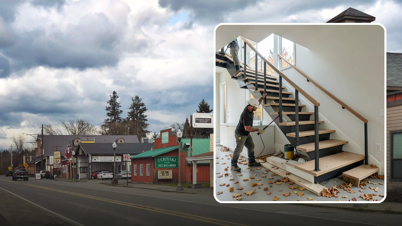 Floating Staircase Construction in Roy, Pierce County, WA - Engineered open-riser floating staircases that make a bold architectural statement.