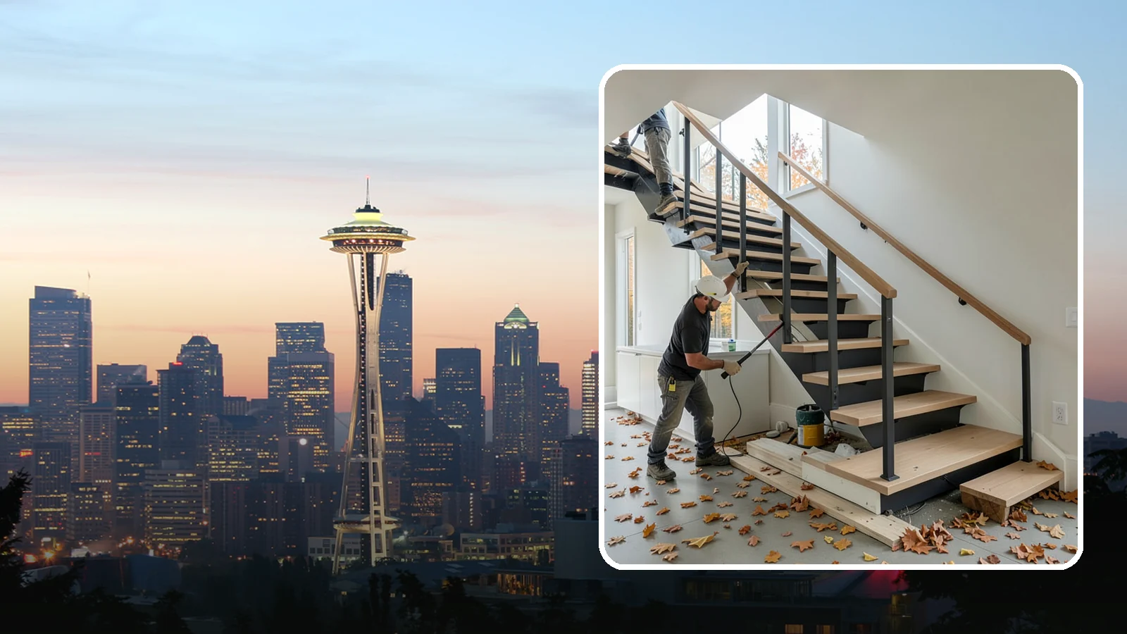 Floating Staircase Construction in Seattle, King County, WA - Engineered open-riser floating staircases that make a bold architectural statement.