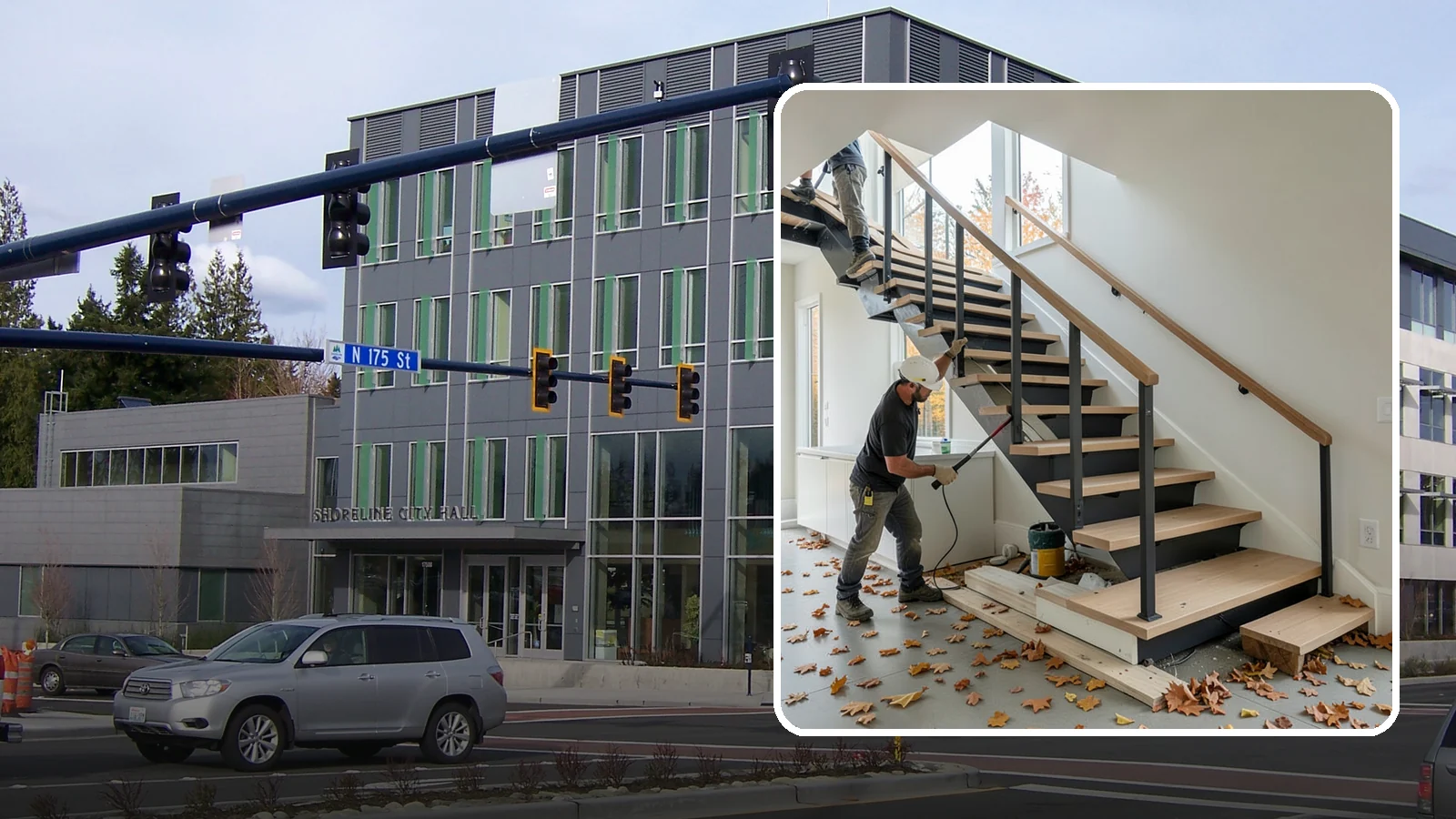 Floating Staircase Construction in Shoreline, King County, WA - Engineered open-riser floating staircases that make a bold architectural statement.