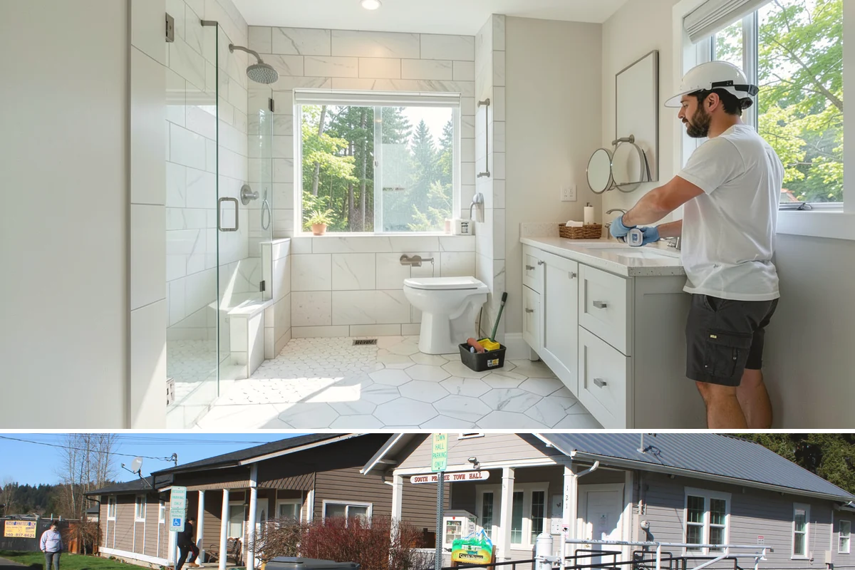 Floating Staircase Construction in South Prairie, Pierce County, WA - This engineered interior build proceeds year-round and is typically planned as part of a larger modern remodel.