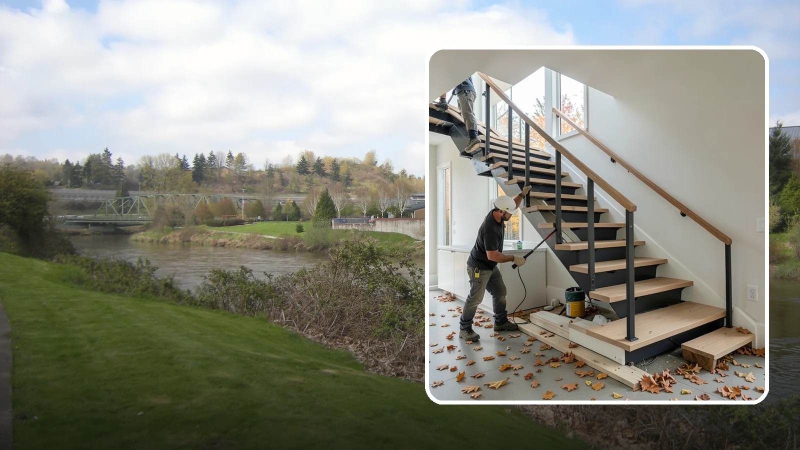 Floating Staircase Construction in Tukwila, King County, WA - Engineered open-riser floating staircases that make a bold architectural statement.