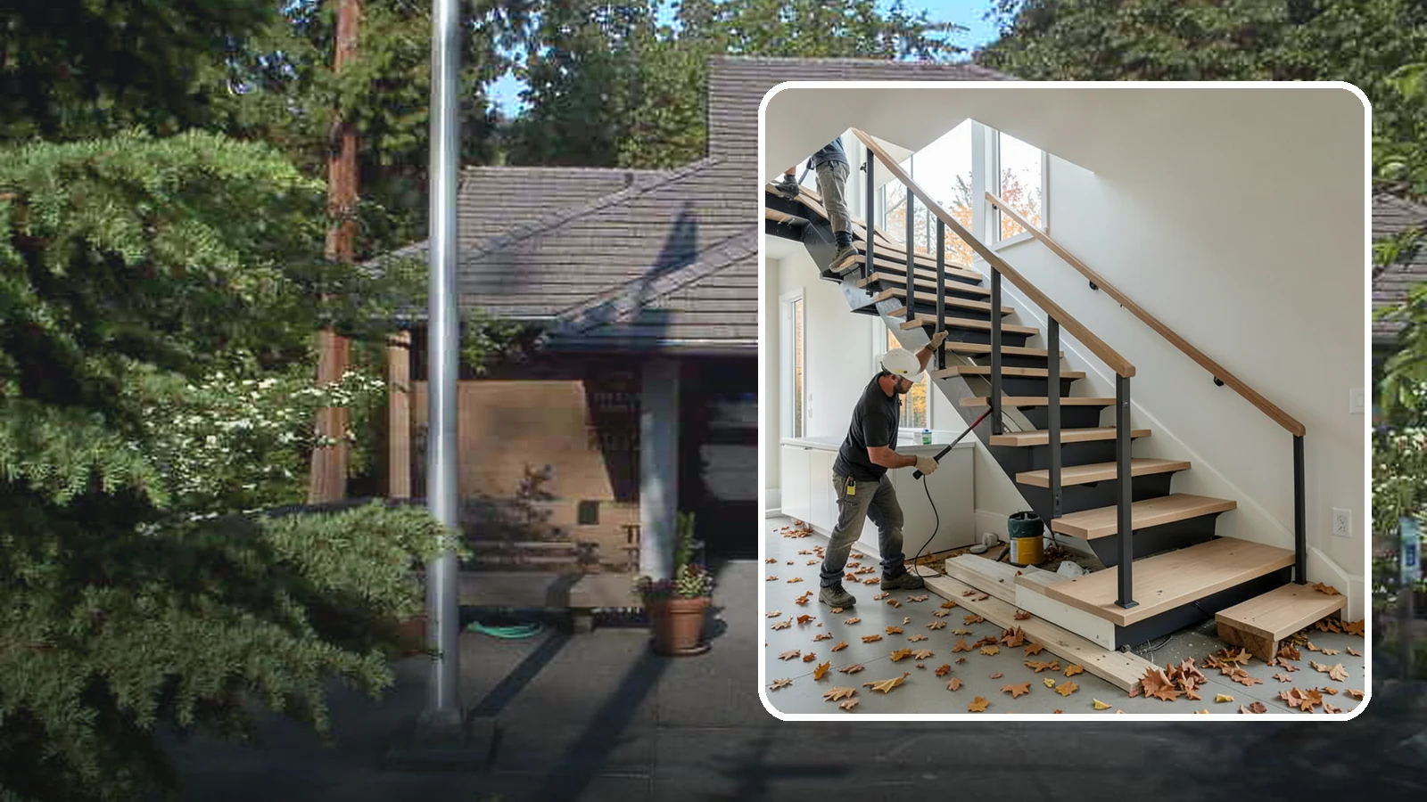 Floating Staircase Construction in Yarrow Point, King County, WA - Engineered open-riser floating staircases that make a bold architectural statement.