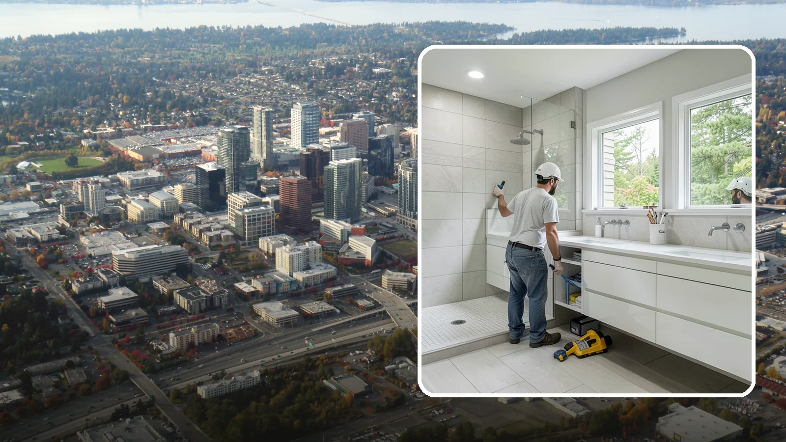 Floating Vanity Installation in Bellevue, King County, WA - A floating vanity installation mounts the cabinet to the wall for an airy, modern look.