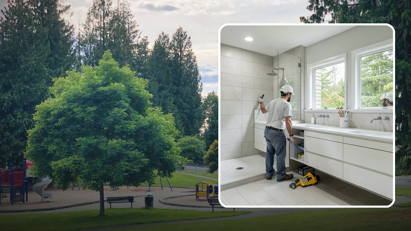 Floating Vanity Installation in Bonney Lake, Pierce County, WA - A floating vanity installation mounts the cabinet to the wall for an airy, modern look.