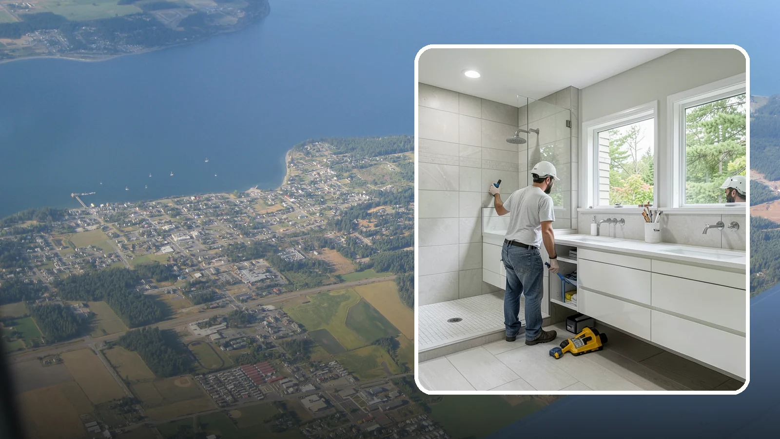 Floating Vanity Installation in Coupeville, Island County, WA - A floating vanity installation mounts the cabinet to the wall for an airy, modern look.