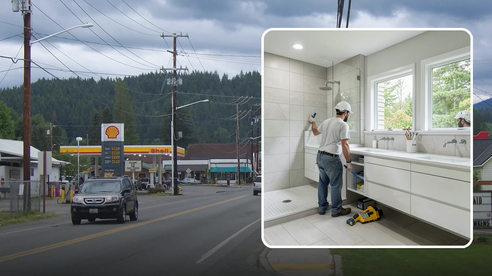 Floating Vanity Installation in Granite Falls, Snohomish County, WA - A floating vanity installation mounts the cabinet to the wall for an airy, modern look.