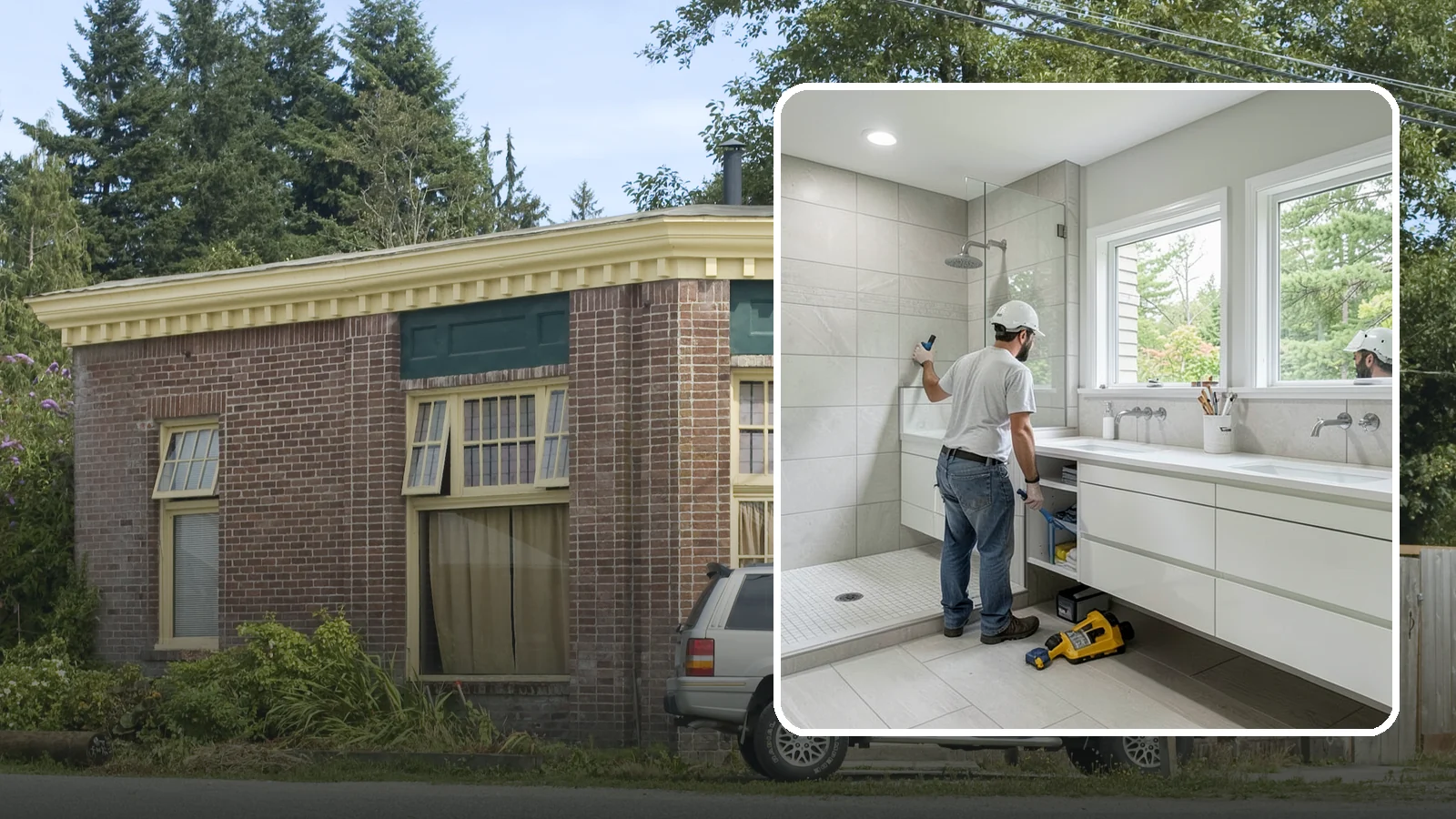 Floating Vanity Installation in Hamilton, Skagit County, WA - A floating vanity installation mounts the cabinet to the wall for an airy, modern look.