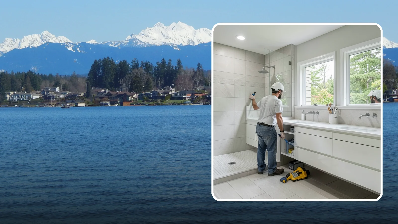 Floating Vanity Installation in Lake Stevens, Snohomish County, WA - A floating vanity installation mounts the cabinet to the wall for an airy, modern look.