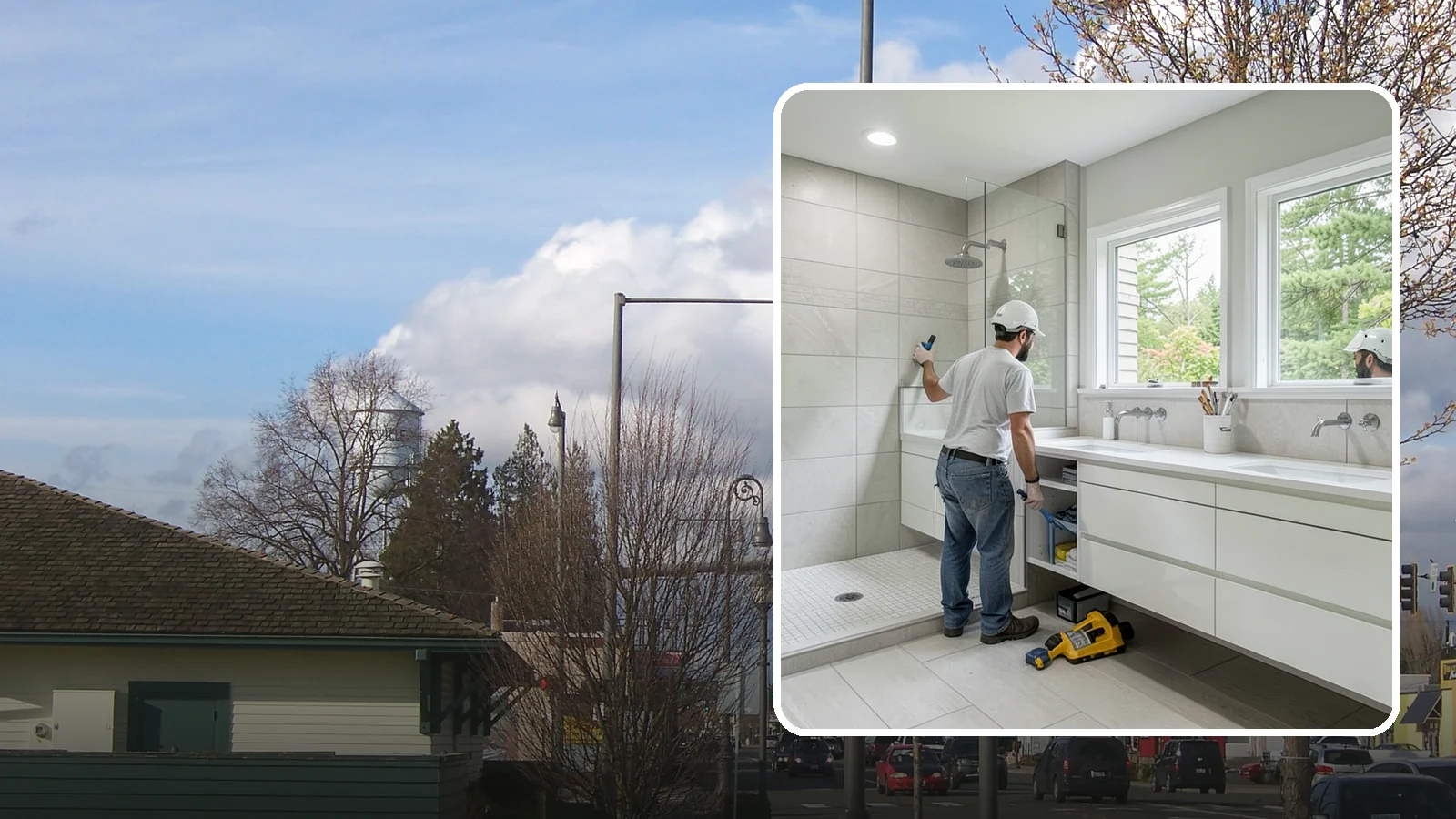 Floating Vanity Installation in Marysville, Snohomish County, WA - A floating vanity installation mounts the cabinet to the wall for an airy, modern look.