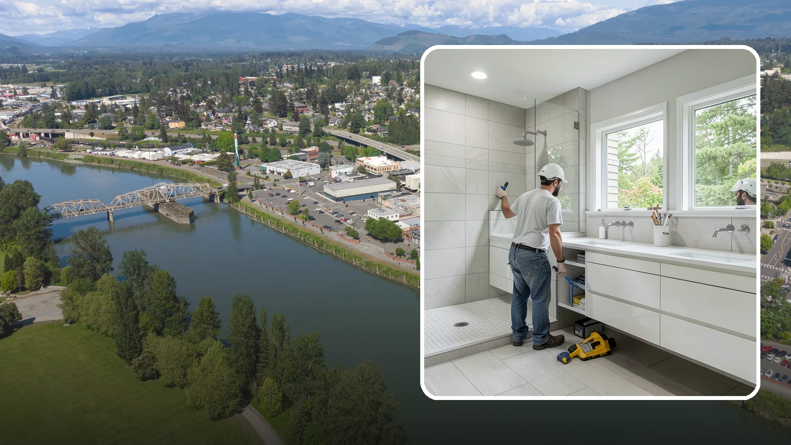 Floating Vanity Installation in Mount Vernon, Skagit County, WA - A floating vanity installation mounts the cabinet to the wall for an airy, modern look.