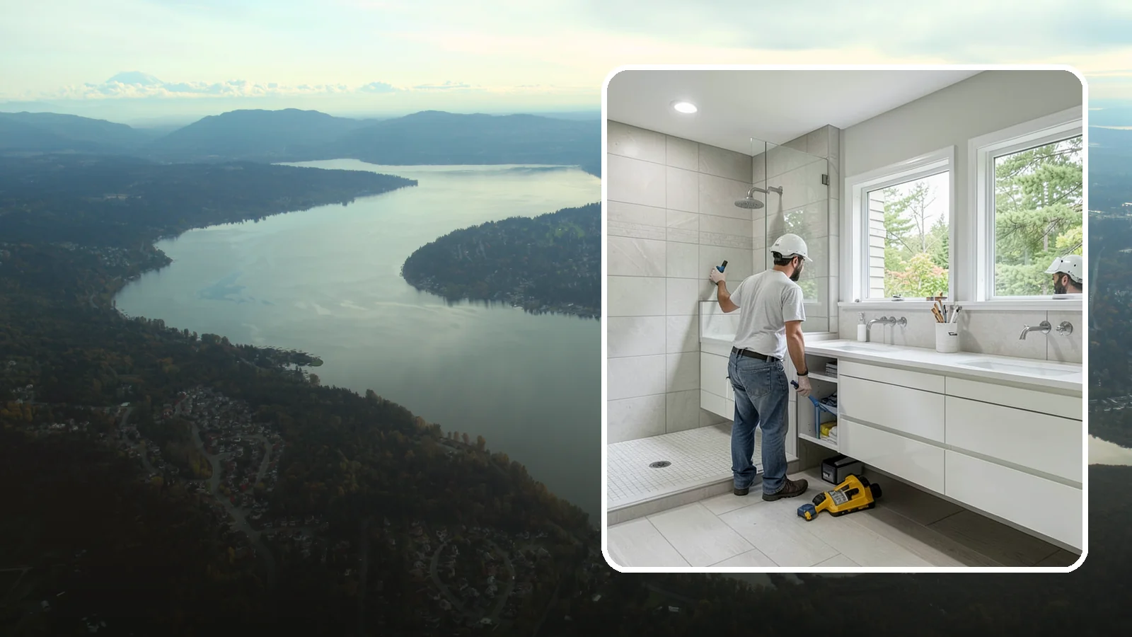 Floating Vanity Installation in Sammamish, King County, WA - A floating vanity installation mounts the cabinet to the wall for an airy, modern look.