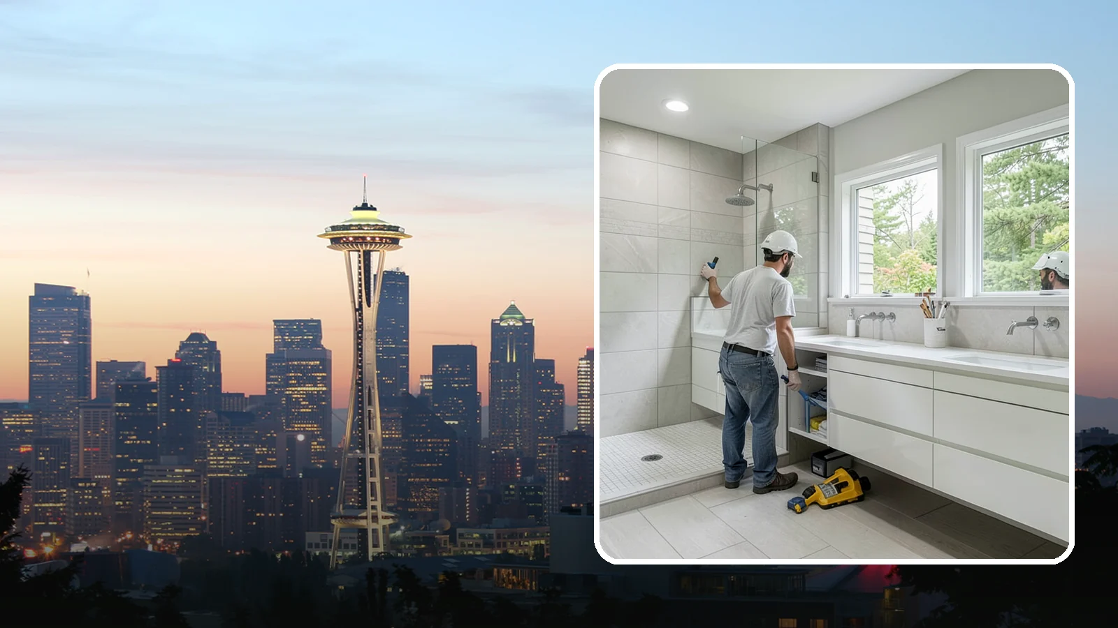 Floating Vanity Installation in Seattle, King County, WA - A floating vanity installation mounts the cabinet to the wall for an airy, modern look.