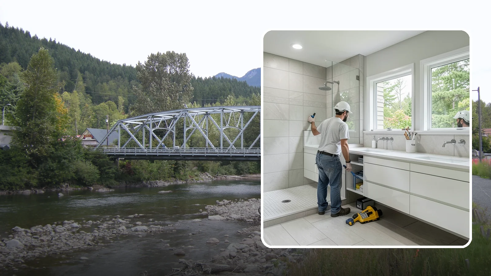 Floating Vanity Installation in Skykomish, King County, WA - A floating vanity installation mounts the cabinet to the wall for an airy, modern look.
