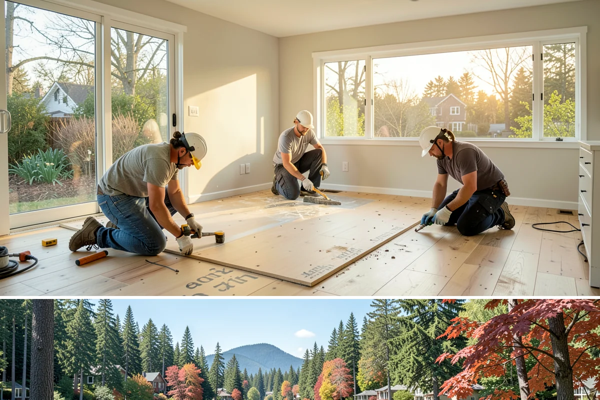 Floor Tile Installation in Covington, King County, WA - Floor tiling proceeds on schedule regardless of weather, though many homeowners book it in fall ahead of holiday gatherings.