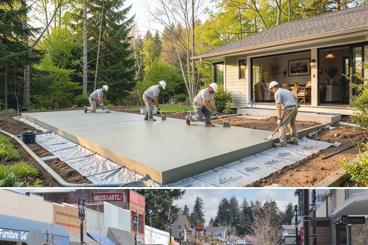 Foundation Construction in Bothell, King County, WA - We schedule pours around drier weather when possible and protect fresh concrete from heavy Puget Sound rain so it cures properly.