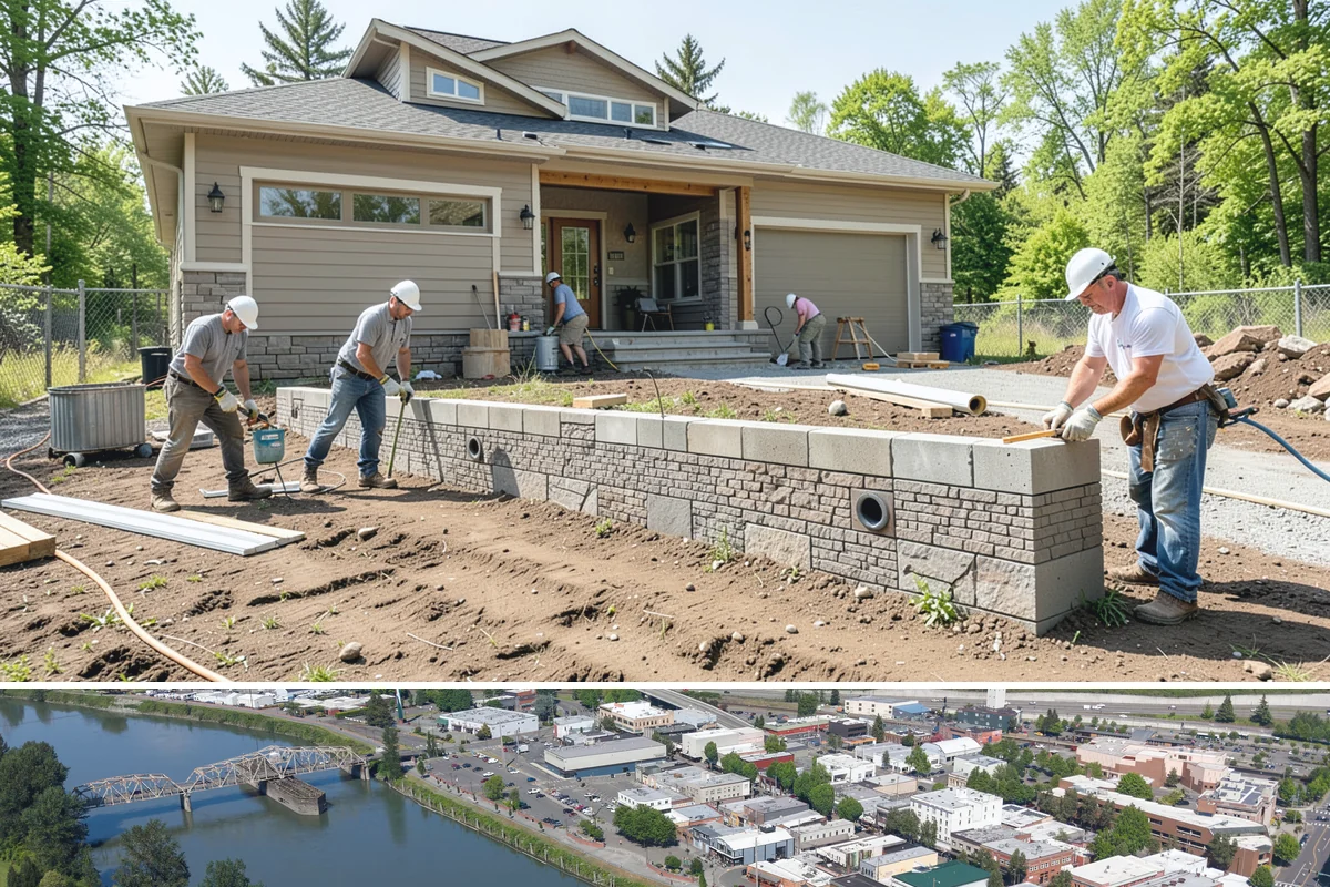 Foundation Construction in Mount Vernon, Skagit County, WA - We schedule pours around drier weather when possible and protect fresh concrete from heavy Puget Sound rain so it cures properly.