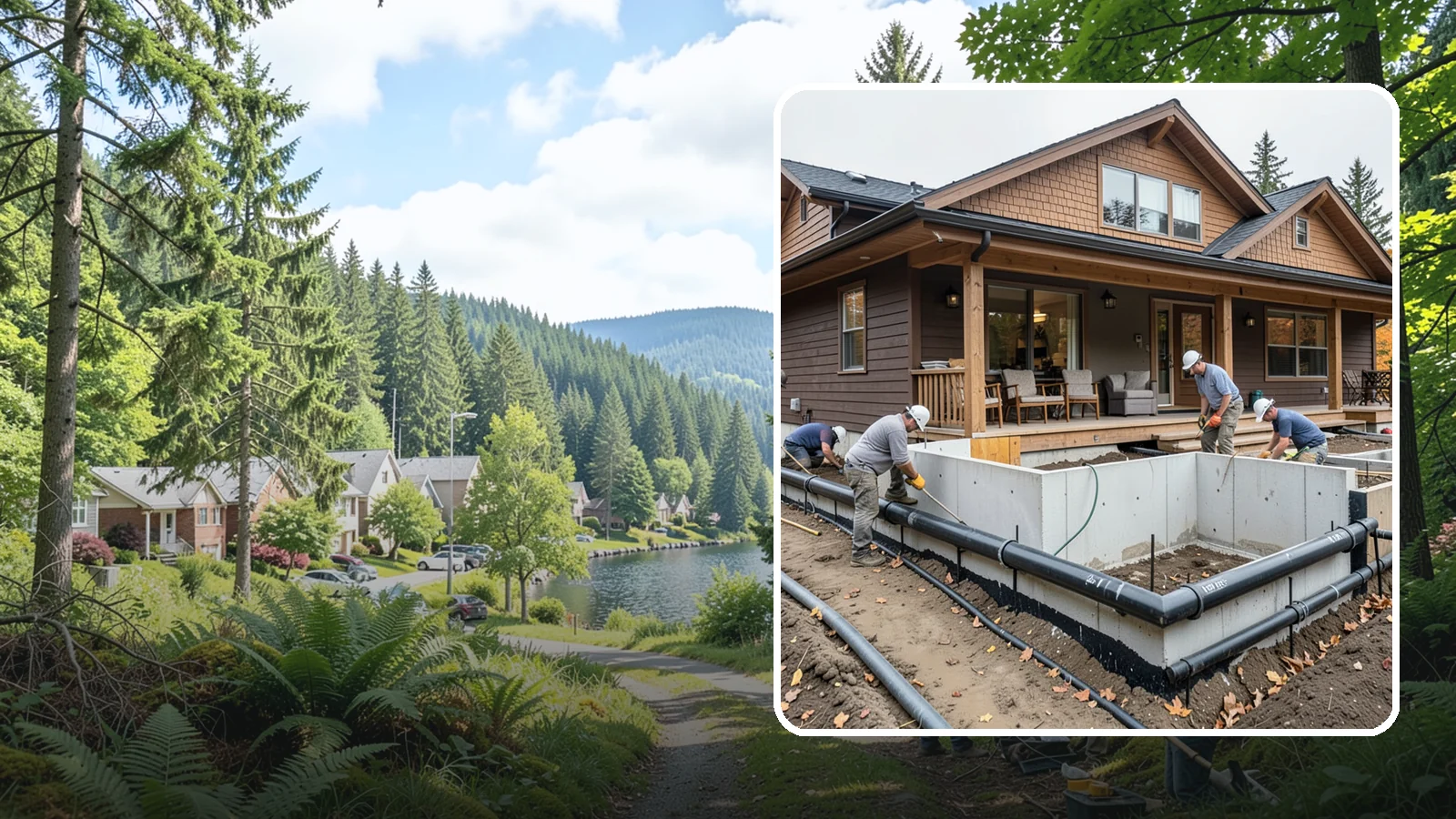 Foundation Drainage System in Lake Forest Park, King County, WA - We install perimeter and sub-slab drainage that collects groundwater and routes it away from your foundation for good.