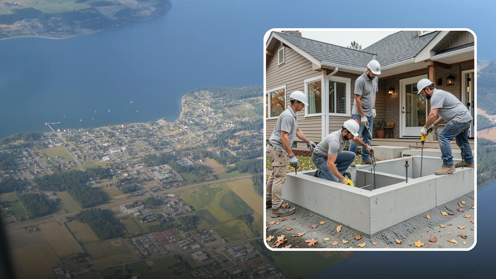 Foundation Leveling in Coupeville, Island County, WA - We relevel settled foundations to bring floors and walls back toward true and relieve the stress on your home.