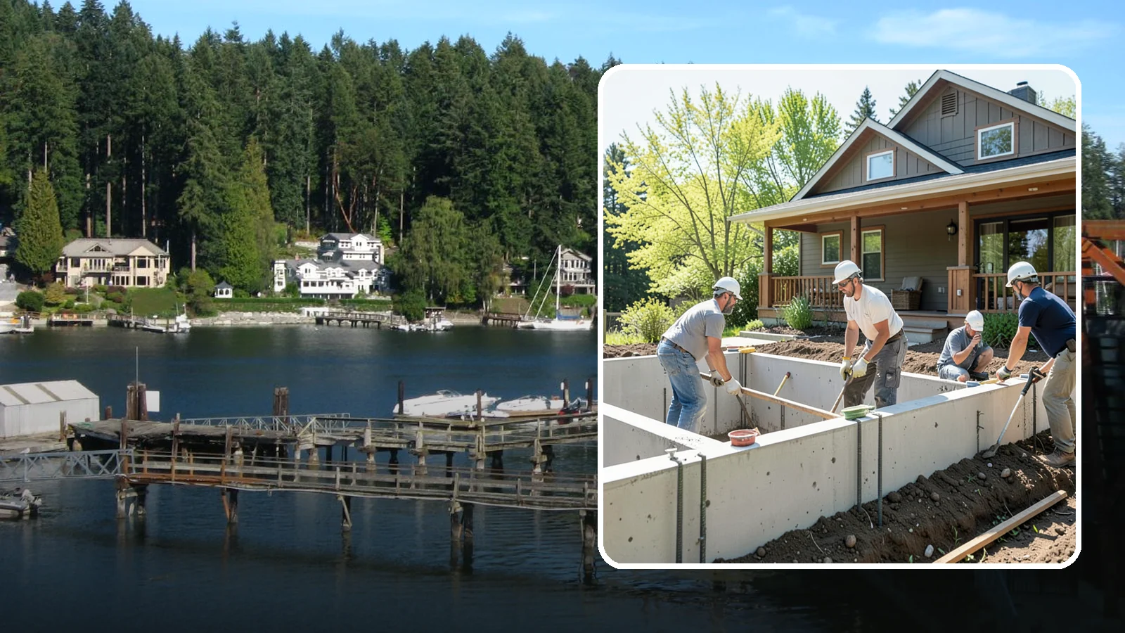 Foundation Underpinning in Gig Harbor, Pierce County, WA - We underpin existing foundations to extend them to stronger soil and stop ongoing settlement in its tracks.