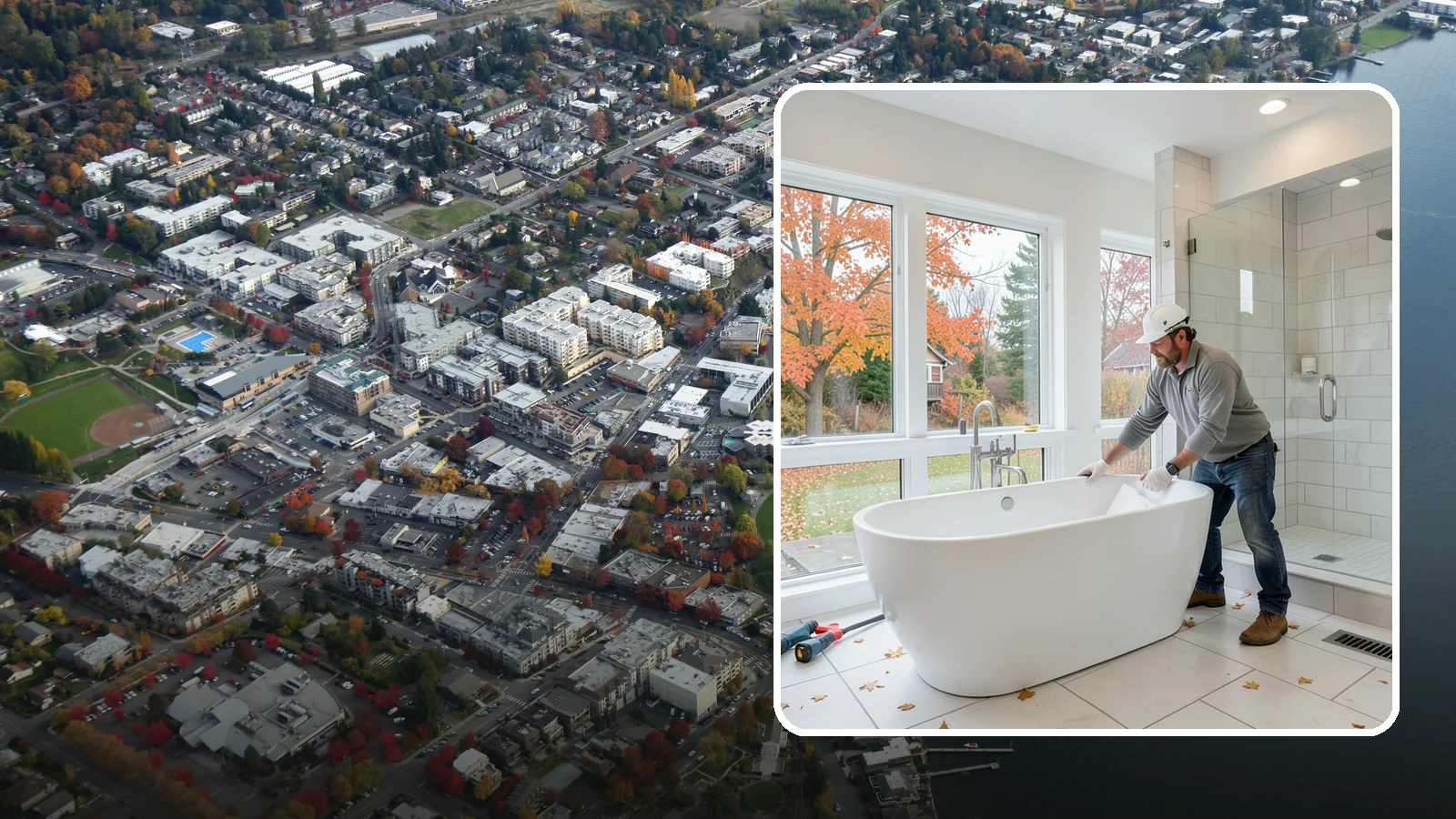 Freestanding Tub Installation in Kirkland, King County, WA - A freestanding tub installation places a striking standalone soaking tub as your bathroom's centerpiece.