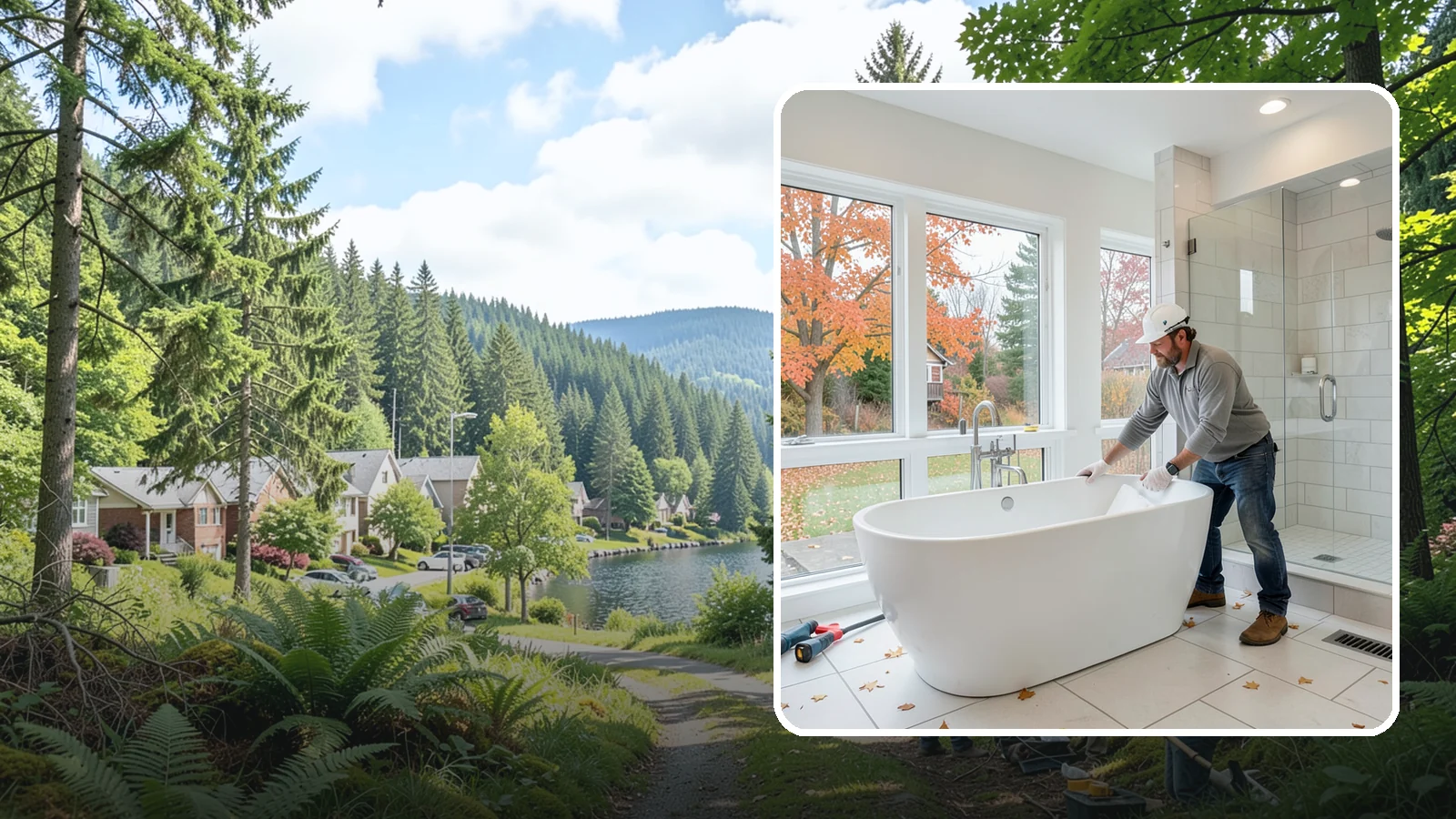 Freestanding Tub Installation in Lake Forest Park, King County, WA - A freestanding tub installation places a striking standalone soaking tub as your bathroom's centerpiece.