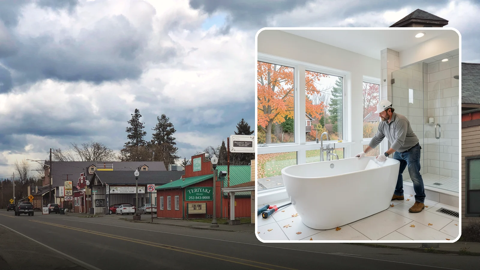 Freestanding Tub Installation in Roy, Pierce County, WA - A freestanding tub installation places a striking standalone soaking tub as your bathroom's centerpiece.