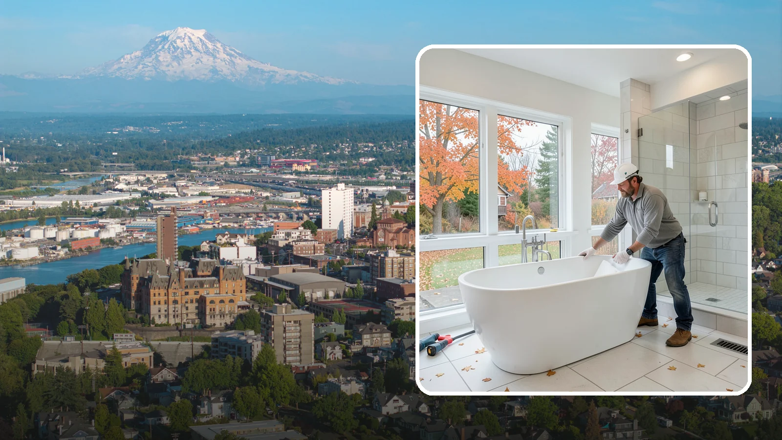 Freestanding Tub Installation in Tacoma, Pierce County, WA - A freestanding tub installation places a striking standalone soaking tub as your bathroom's centerpiece.