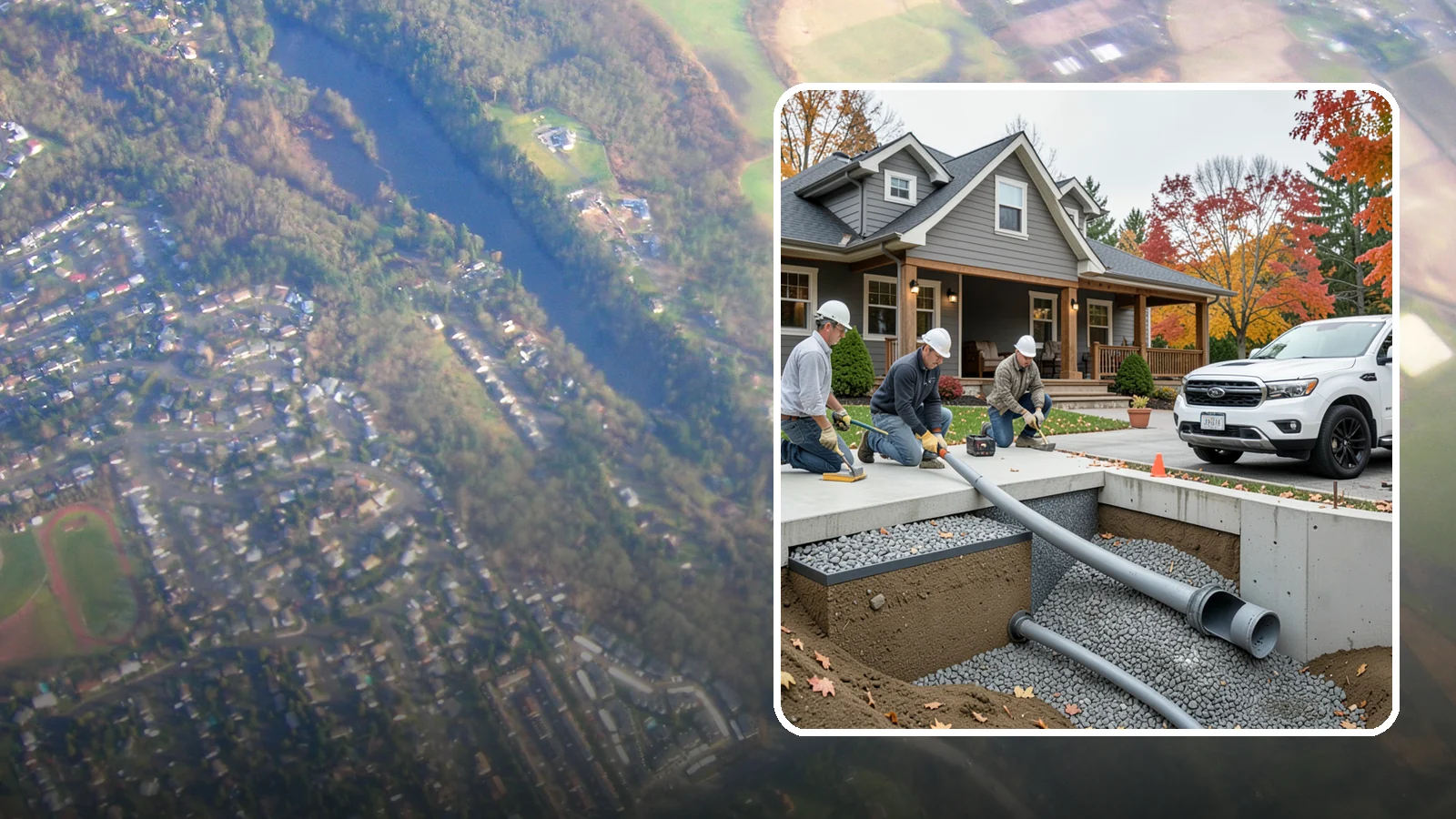 French Drain Installation in Algona, King County, WA - Burying a gravel-and-pipe drain that intercepts groundwater and carries it away from your foundation or wet yard.